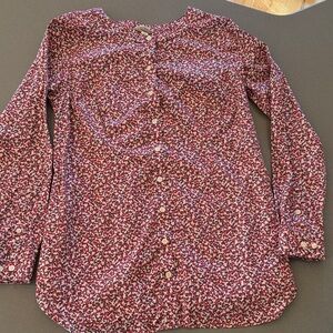 Duluth Trading Co Wrinklefighter Floral Button-Down Tunic Shirt w/ Pockets